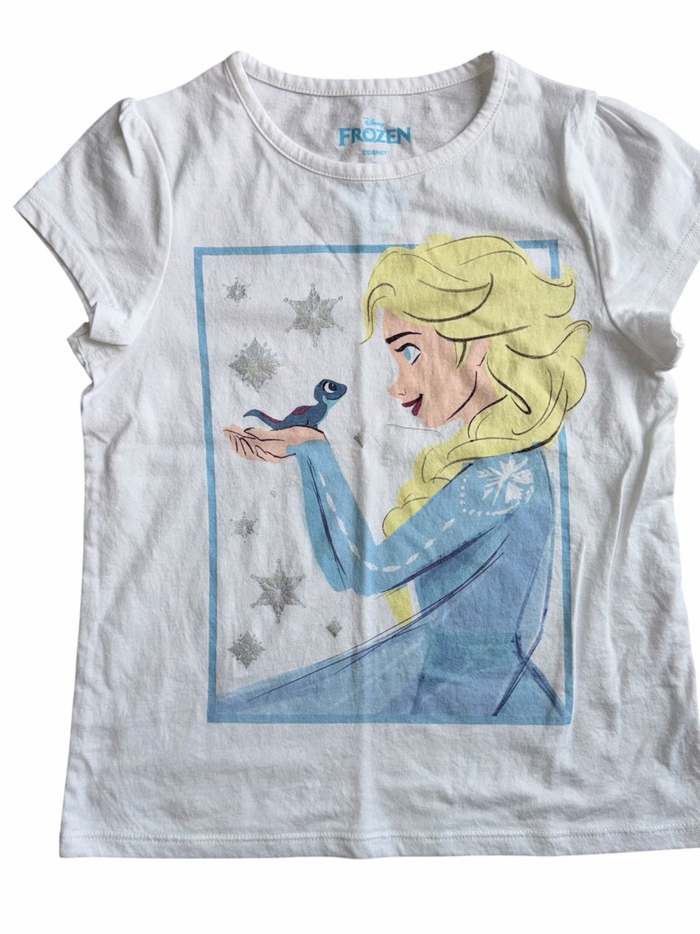 Disney Frozen Elsa Girls Size 7 T-Shirt Short Sleeve Graphic Tee White & Blue